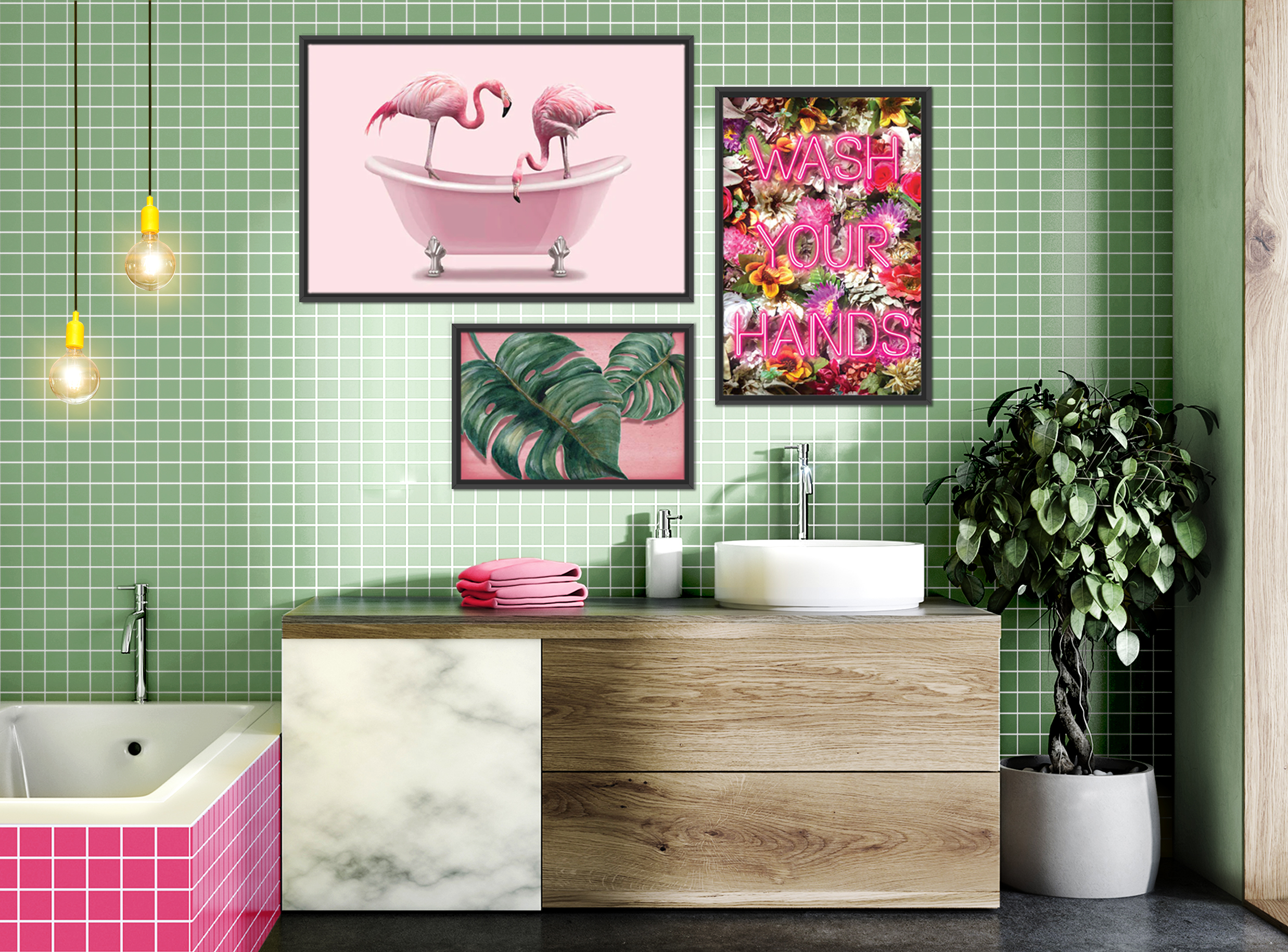 Tropical Bathroom Gallery Wall
