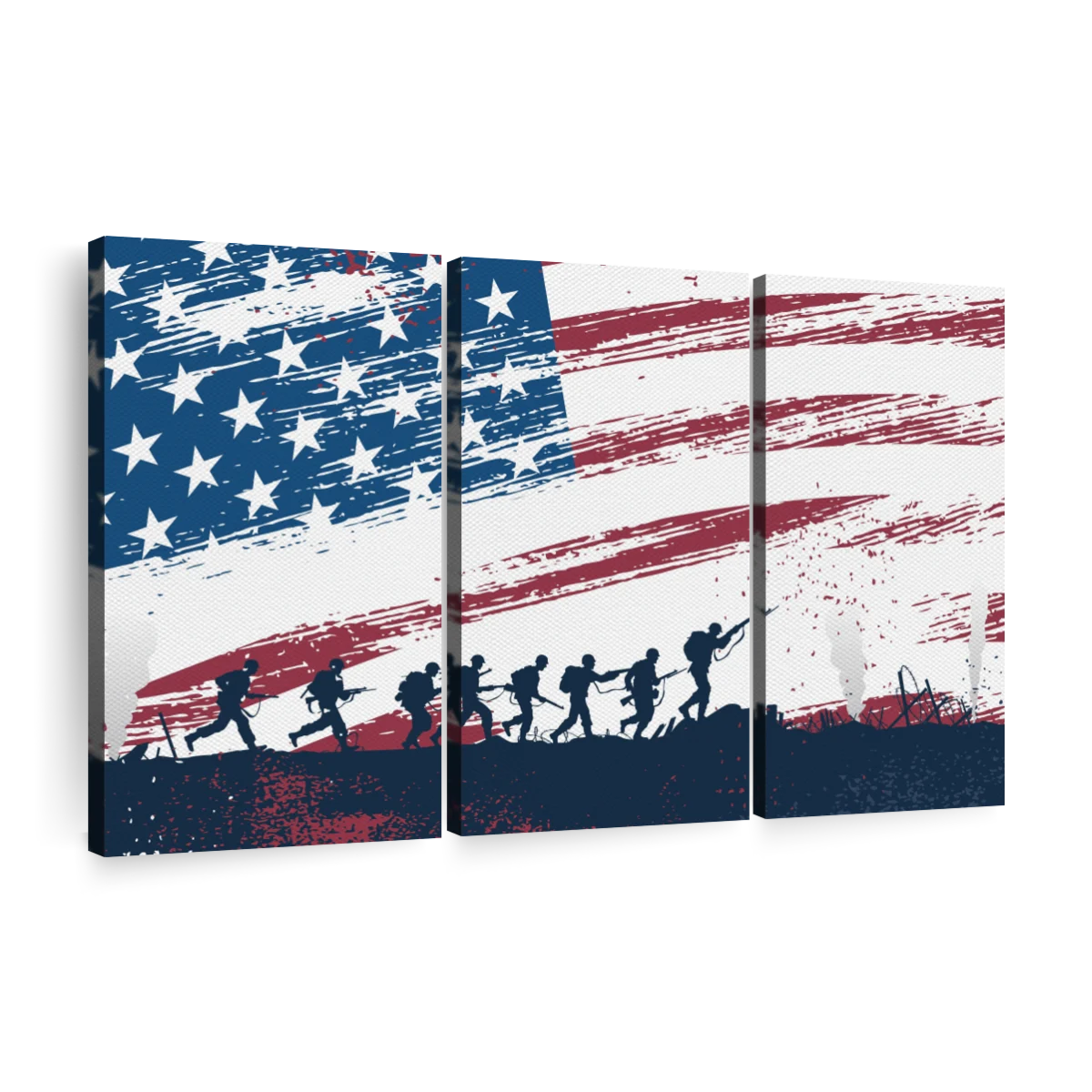 american flag with soldiers